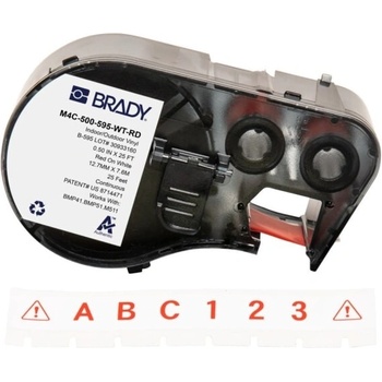 Brady M4C-500-595-WT-RD / 170819, 12.70 mm x 7.62 m, Винил, червен печат / бял фон (170819)