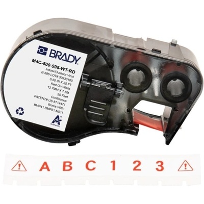 Brady M4C-500-595-WT-RD / 170819, 12.70 mm x 7.62 m, Винил, червен печат / бял фон (170819)