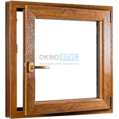 OKNOSTYL.cz jednokřídlé plastové okno otvíravo-sklopné pravé REHAU 800 x 900 cm Bílá / Zlatý dub