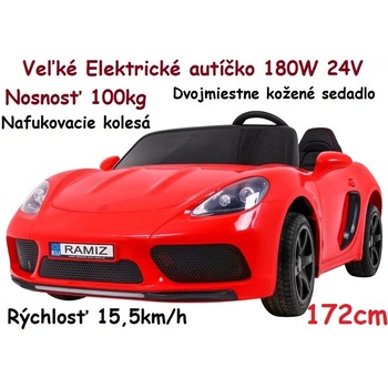 Joko velké Elektrické autíčko Perfecta 180W 24V nosnosť 100kg dvojmiestne nafukovacie kolesá kožené sedadlo červená