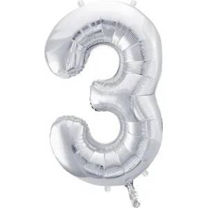 Party Deco Фолиев Балон Цифра, Сребро - 86см - 3 (fb1m-3-018)