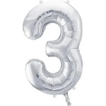 Party Deco Фолиев Балон Цифра, Сребро - 86см - 3 (fb1m-3-018)