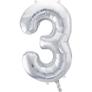 Party Deco Фолиев Балон Цифра, Сребро - 86см - 3 (fb1m-3-018)