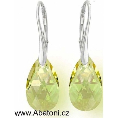 Swarovski Elements Pear krystal 16mm stříbrné náušnice visací zelená slza, kapky 51056.3 Luminous Green
