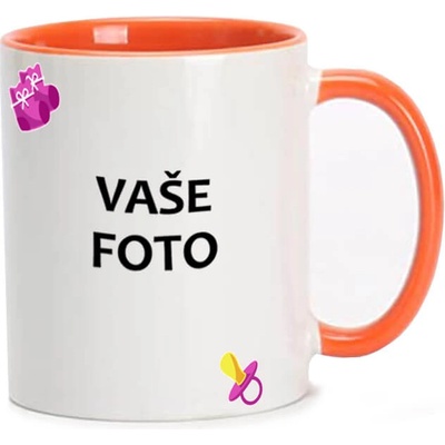 FOTOpošťák Hrnek s fotkou barevný rámeček DUDLÍK RŮŽOVÝ ORANŽOVÝ 350 ml