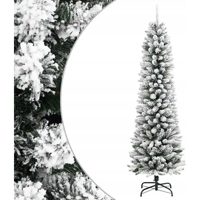 VidaXL Umelý, úzky vianočný stromček zasnežený, 210 cm, PVC a PE