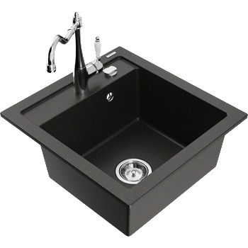 Mexen Vito гранитна мивка с 1 отделение и кухненски смесител Carla, черно/златист металик - 6503-75-670700-00 (6503-75-670700-00)