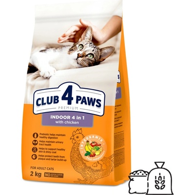 Club 4 Paws Indoor 4 in 1 pre dospelé mačky žijúce v byte 2 kg