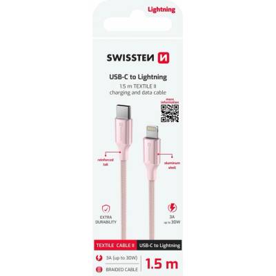 Swissten 71529205 Textile II USB-C / Lightning 1,5m růžový