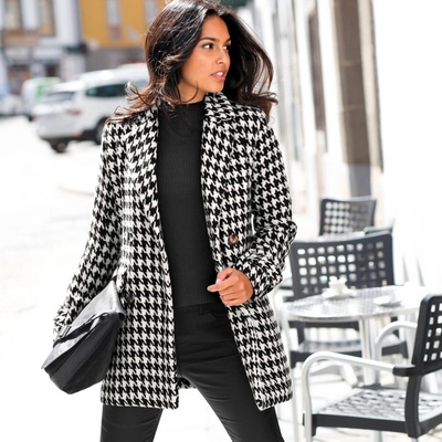 Blancheporte kabát so vzorom kohútej stopy a dvojradovou gombíkovou légou čierna/biela