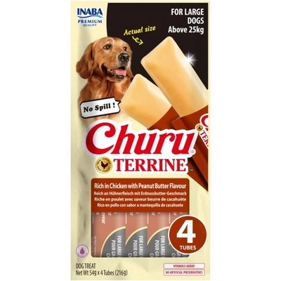 Inaba Foods Dog Churu Terrine - Лакомство за кучета, фин крем с Пиле и Фъстъчено масло, 4 броя х 54 грама, Япония EUD544