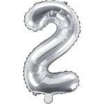 Party Deco Фолиев Балон Цифра, Сребърно - 35см - 2 (fb10m-2-018)