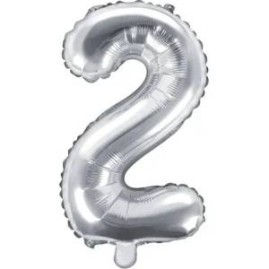 Party Deco Фолиев Балон Цифра, Сребърно - 35см - 2 (fb10m-2-018)