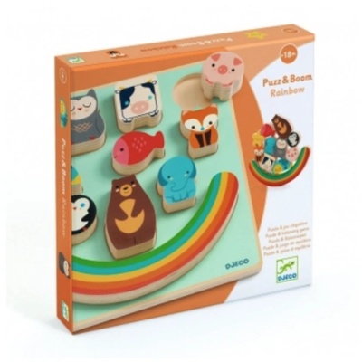 DJECO Дървен пъзел и игра за баланс - Животни и дъга - Djeco (DJ01076)