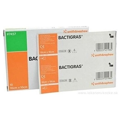 Smith & Nephew Medical Ltd. BACTIGRAS Krytí na rány sterilní antiseptické tylové krytí s chlorhexidin acetátem, 10x10 cm (10 ks