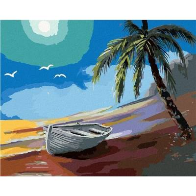 zuty Malování Podle Čísel Loďka U Pobřeží A Palma D. Rusty Rust 40 x 50 Cm Plátno Rám