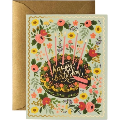 Rifle Paper Co. Přání k narozeninám Floral Cake, zelená barva, multi barva, zlatá barva, papír – Zboží Mobilmania