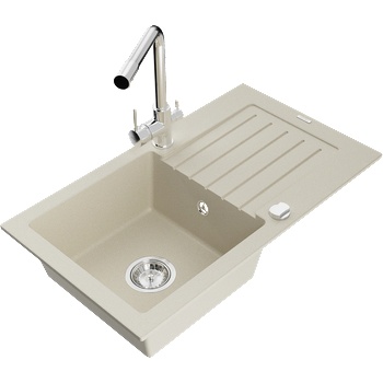 Mexen Pablo гранитна мивка с 1 отделение с отцедник и кухненски смесител Duero, бежов - 6510-69-671600-00 (6510-69-671600-00)