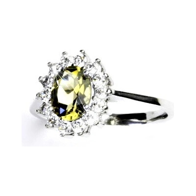 Čištín Zlatý prsten žluté i bílé zlato Kate přírodní olivový křemen čiré zirkony T 1507