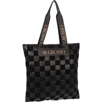 Grosso čierna mäkká shopper dámska kabelka s prepletaným šachovnicovým vzorom S688