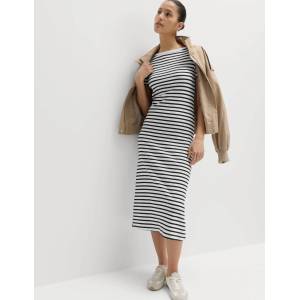 Marks & Spencer Раирана миди облекална рокля с висок процент памук Marks & Spencer черна Marks & Spencer | Cheren | ЖЕНИ | 8 REG