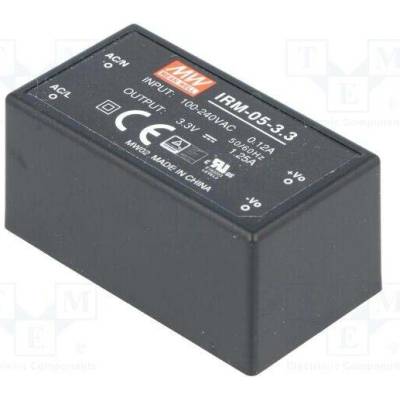 MEAN WELL IRM-05-3.3 Měnič: AC/DC; 4,125W; Uvst: 85÷264VAC,120÷370VDC; Uvýst: 3,3VDC