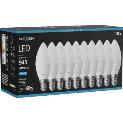 Mexen Nova 10x LED крушка E14, C37, 9W, Студена - 6500K, 945 lm - L102-E14-0965-01x10 (L102-E14-0965-01x10)