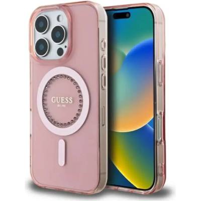 GUESS Калъф Guess IML Rhinestones MagSafe за iPhone 16 Pro - розов (3666339306076)