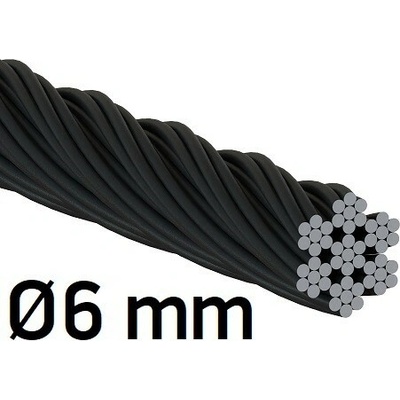 Nerezové lanko Ø6mm, 7x7 drátů, černé, INOX AISI316
