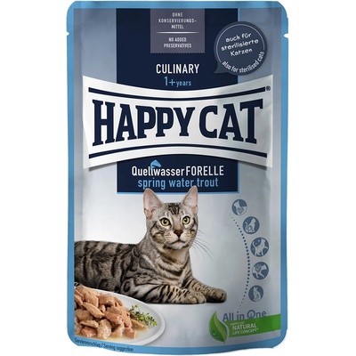 Happy Cat 24x85g пъстърва с изворна вода Happy Cat Pouch Meat in Sauce мокра храна за котки