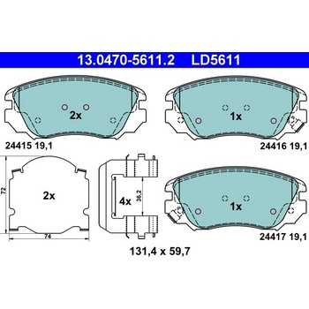 ATE Sada brzdových platničiek kotúčovej brzdy 13047056112