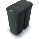Prosperplast Odpadkový koš COMPACTA Q DUO recyklovaný čierny s čiernym víkem, objem 45 l