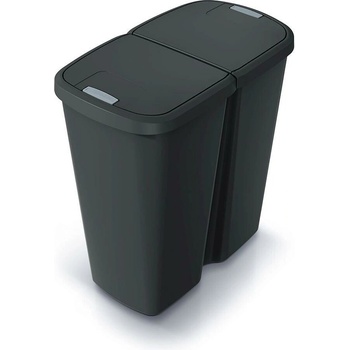 Prosperplast Odpadkový koš COMPACTA Q DUO recyklovaný čierny s čiernym víkem, objem 45 l