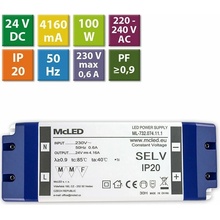 zdroj napájecí pro LED pásky 24V DC 100W (4,16A) IP20 ML-732.074.11.1 plast. se svorkovnicí