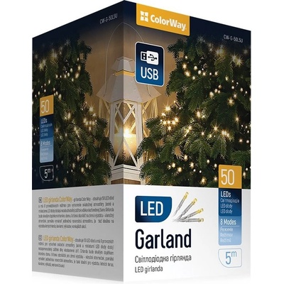 COLORWAY LED řetěz/ vnitřní 50 LED délka 5m teplá bílá/ 8 funkcí/ napájení USB
