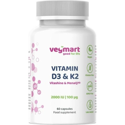 Vegmart Vitamín D3 2000 IU K2 MK-7 100 μg 60 kapslí
