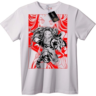 NOONEBRAND Тениска Аниме Черно и Червено - L, White