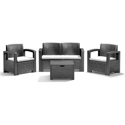 Idea Zahradní ratan set SAN DIEGO pohovka + 2 křesla + stůl + polstry antracit