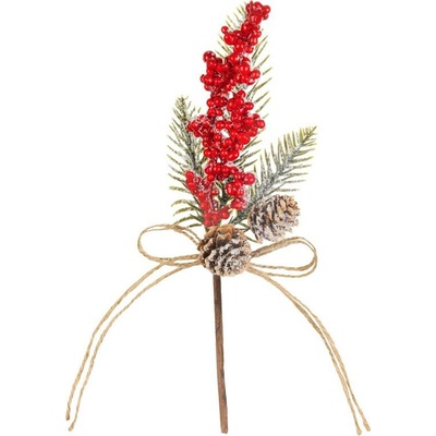 Vetvička MagicHome Vianoce, s bobuľkami, červená, 23 cm