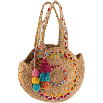 jutová kabelka s barevným prošitím Tass 31*21 cm J-Line by Jolipa Hnědá