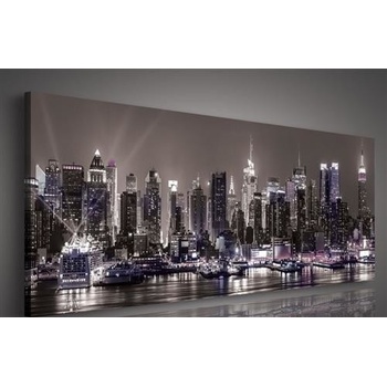 Obraz na plátne velkomesto v noci čierno-biely 513O3, 145 x 45 cm, IMPOL TRADE