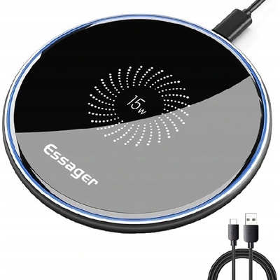AppleMix Bezdrátová nabíječka / nabíjecí podložka Qi ESSAGER 15W - USB-C - hliníková - černá – Zboží Živě