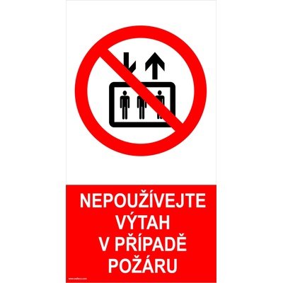 Walteco Nepoužívajte výťah v prípade požiaru, 80x150mm, samolepka Množstvo: 1 ks , 20009