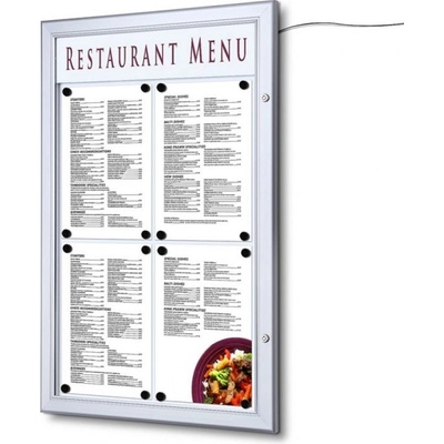 Jansen Display s.r.o. Vonkajšia MENU vitrína 4x A4 s LED osvetlením
