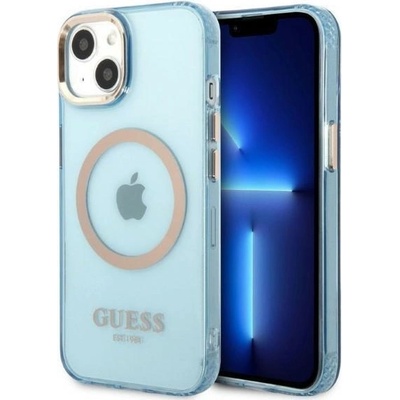 GUESS Кейс Guess GUHMP13MHTCMB за iPhone 13 6.1", син / син, твърд, Gold Outline Translucent MagSafe (3666339056988)