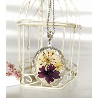 Meganflo Посребрен Медальон за снимка синя върбинка