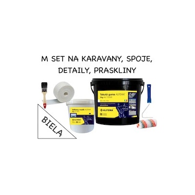 M SET NA KARAVANY 10kg - Tekutá guma ALFEMA TG500 biela 5 kg, Penetrácia ALF PR50, Geotextília malá PP100g 100mm x 25m, náradie (M SET 10kg DOPRAVA)