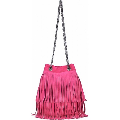 Semišová strapcová kožená kabelka 429 fuchsia