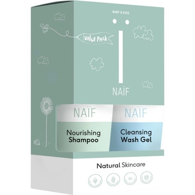 Naif Baby & Kids čistiaci a umývací gél pre deti a bábätká 200 ml + výživný šampón pre detskú pokožku hlavy 200 ml darčeková sada
