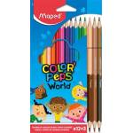 Maped Комплект цветни моливи, триъгълни, MAPED "ColorPeps World", 12 различни цвята + 3 молива с двоен край за тонове на кожата 832071 (832071)